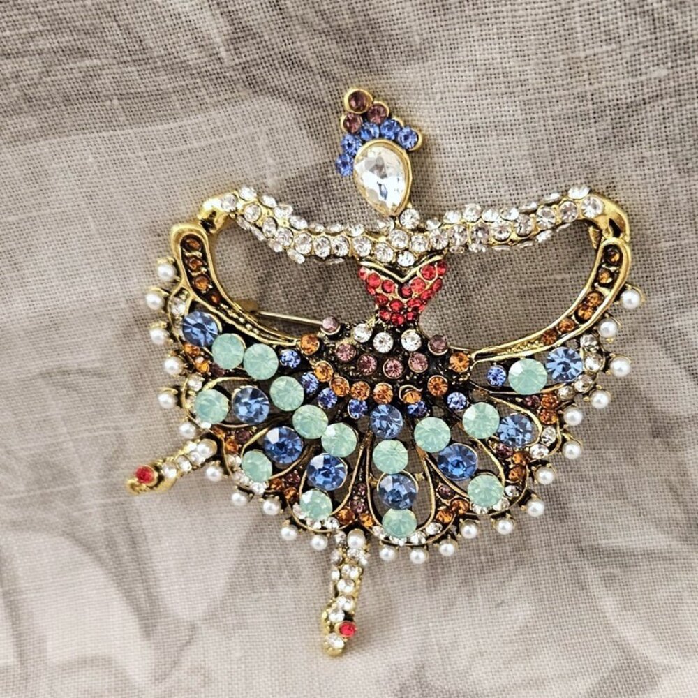 Rhinestone Ballet Dancer Pin
